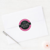 Sticker Rond do-it-yourself Nom Adresse Monogramme, Rose noir & (Enveloppe)