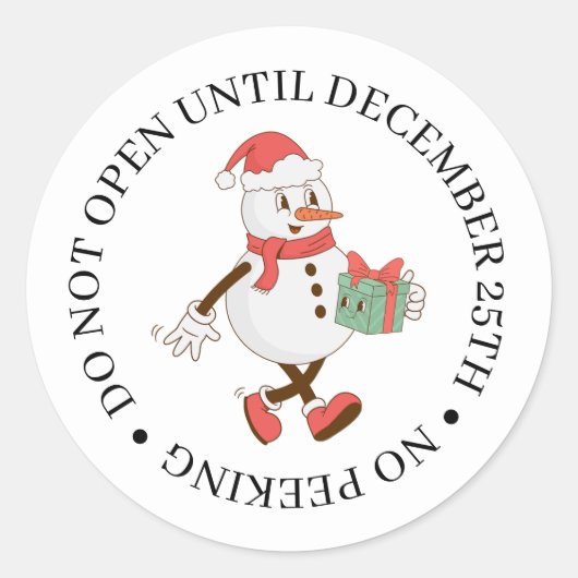 Sticker Rond Do Not Open Until Christmas Snowman (Devant)