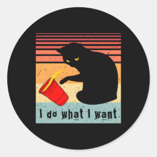 Sticker Rond Do W Je Veux Chat Noir Coupe Rouge Mon Chat