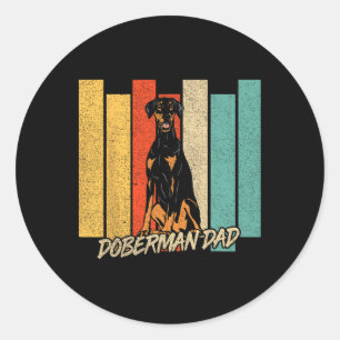 Sticker Rond Doberman à oreilles naturelles vintage Papa propri
