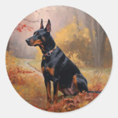 Sticker Rond Doberman en automne Feuilles automne Inspire (Devant)