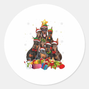 Sticker Rond Doberman Funny Christmas Tree Gidons X