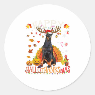 Sticker Rond Doberman Hallothanksmas Halloween heureux