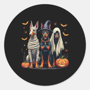 Sticker Rond Doberman Halloween Costume maman sorcière fantôme