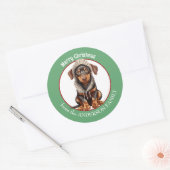 Sticker Rond Doberman Pinscher chiot en hiver Noël Casquette (Enveloppe)