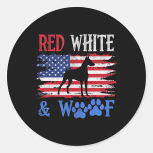Sticker Rond Doberman Pinscher Drapeau Américain Rouge Blanc Et