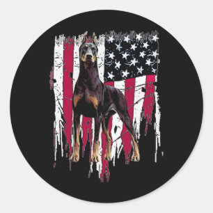 Sticker Rond Doberman Pinscher Drapeau Américain Usa Incroyable