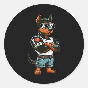 Sticker Rond Doberman Pinscher I Love Papa Funny Chien Tattoo