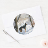Sticker Rond Doberman Pinscher Laisser Neige Noël (Enveloppe)