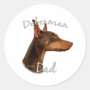 Sticker Rond Doberman Pinscher (rouge) Papa 2