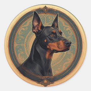 Sticker Rond Doberman royal dans un cercle orné artistique