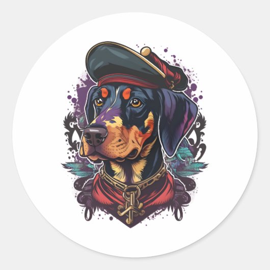 Sticker Rond Dobermann Dog Pirate (Devant)