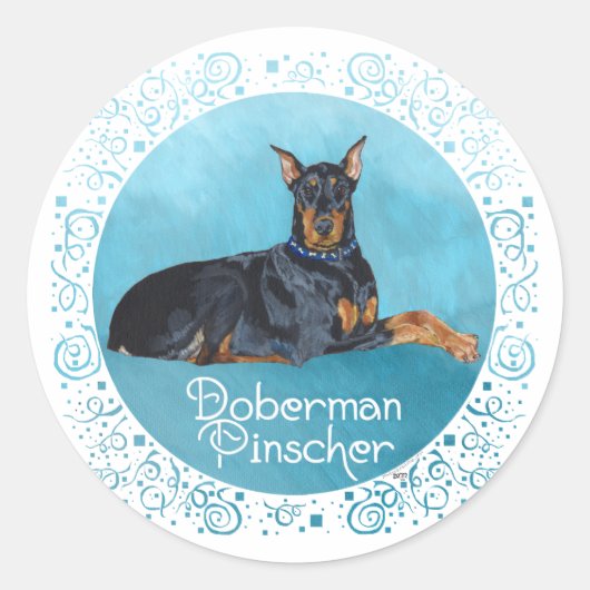 Sticker Rond Dobermann Pinscher noir (Devant)
