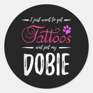 Sticker Rond Dobie Amoureux des chiens Tattoo Chemise Doberman