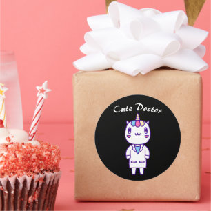 Sticker Rond Docteur Licorne Mignon – Stéthoscope drôle