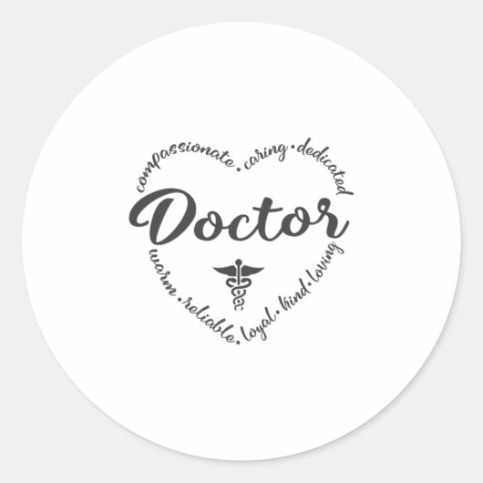 Sticker Rond Docteur, Médecin, MD, coeur (Devant)