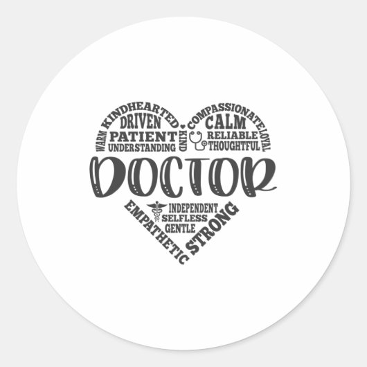 Sticker Rond Docteur, Médecin, MD, coeur PCP (Devant)