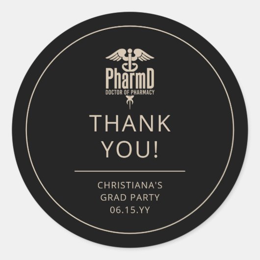 Sticker Rond Docteur PharmD sur mesure de la Fête de Graduation (Devant)