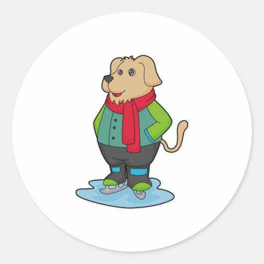 Sticker Rond Dog at Ice skating with Ice skates (Devant)