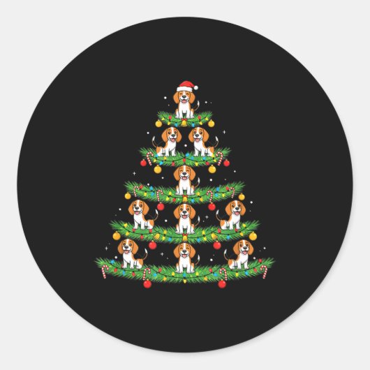 Sticker Rond Dog Christmas Tree, Beagle Puppy Holiday Design Fo (Devant)