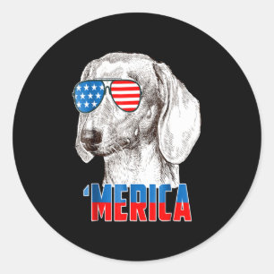 Sticker Rond Dog Cool Dachshund 'Merica