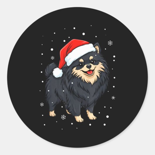 Sticker Rond Dog Holiday Meranian Dog Santa Illustration - Fluf (Devant)
