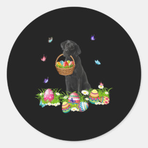 Sticker Rond Dog Lover Bunny Black Labrador Dog & Easter Eggs