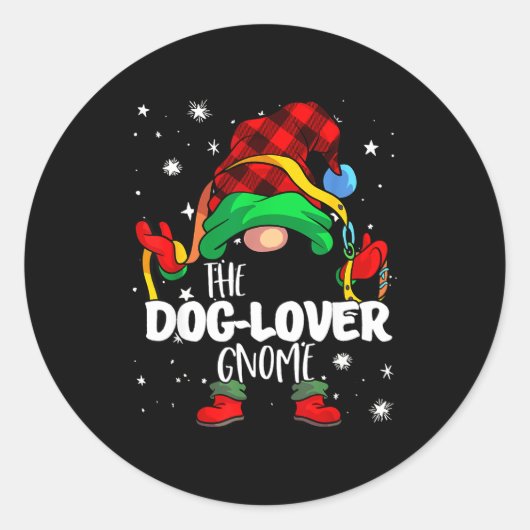 Sticker Rond Dog Lover Gnome Red Buffalo Plaid Matching Family (Devant)