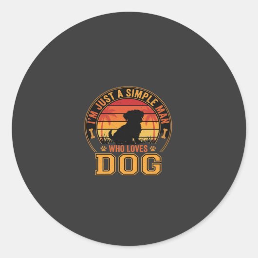 Sticker Rond Dog Lover Simple Man Retro Sunset (Devant)