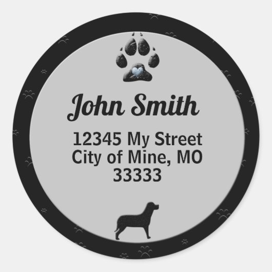 Sticker Rond Dog Paw Black and Gray for Address (Devant)