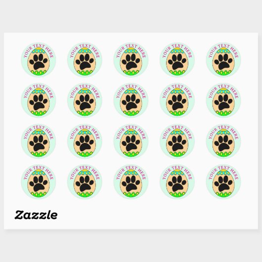 Sticker Rond Dog Paw Easter Egg Print Custom Text (Feuille)