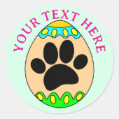 Sticker Rond Dog Paw Easter Egg Print Custom Text (Devant)