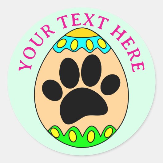Sticker Rond Dog Paw Easter Egg Print Custom Text (Devant)