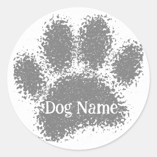 Sticker Rond Dog Paw Print Custom Name Rubber Stamp Effect (Devant)