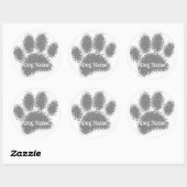 Sticker Rond Dog Paw Print Custom Name Rubber Stamp Effect (Feuille)