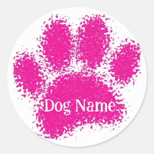 Sticker Rond Dog Paw Print Custom Name Rubber Stamp Effect (Devant)