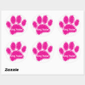 Sticker Rond Dog Paw Print Custom Name Rubber Stamp Effect (Feuille)
