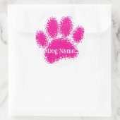 Sticker Rond Dog Paw Print Custom Name Rubber Stamp Effect (Sac)