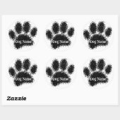 Sticker Rond Dog Paw Print Custom Name Rubber Stamp Effect (Feuille)