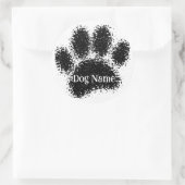 Sticker Rond Dog Paw Print Custom Name Rubber Stamp Effect (Sac)