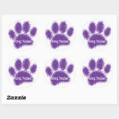 Sticker Rond Dog Paw Print Custom Name Rubber Stamp Effect (Feuille)