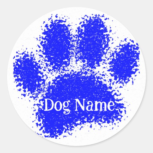 Sticker Rond Dog Paw Print Custom Name Rubber Stamp Effect (Devant)