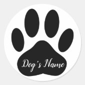 Sticker Rond Dog Paw Print With Custom Name Black (Devant)