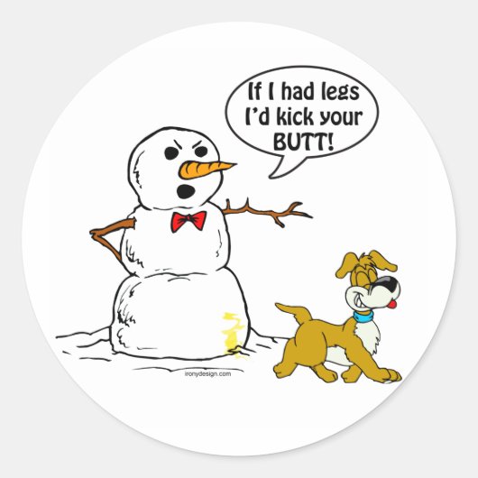 Sticker Rond Dog Pees sur la plaisanterie de Snowman (Devant)