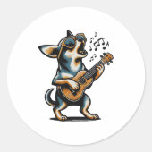 Sticker Rond Dog Playing Guitar Singing Chihuahua Funny Dog Mar (Devant)