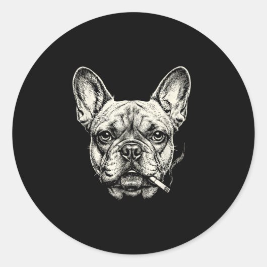 Sticker Rond Dog Smoking Cigarette Funny French Bulldog Meme (Devant)