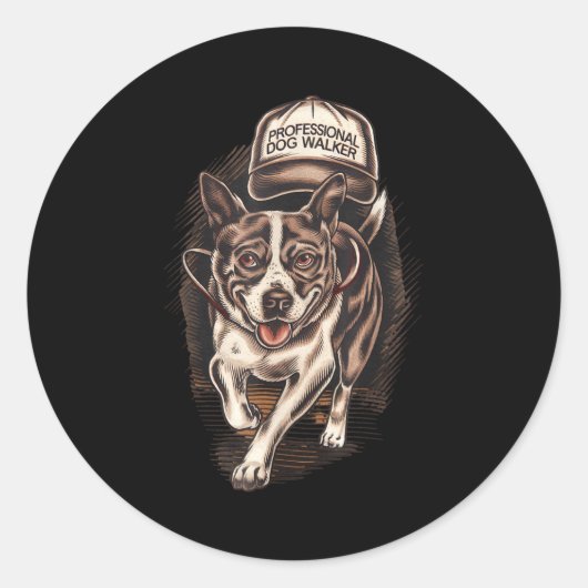 Sticker Rond Dog Waking Professional Dog Walker Hat Graphic  (Devant)