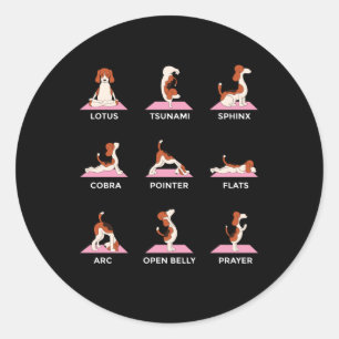 Sticker Rond Dog Yoga Poses Dons Amusant