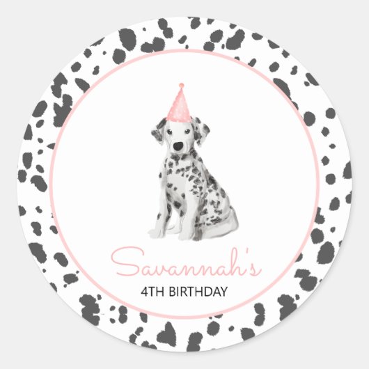 Sticker Rond Doge de Dalmatie rose invité fête d'anniversaire e (Devant)