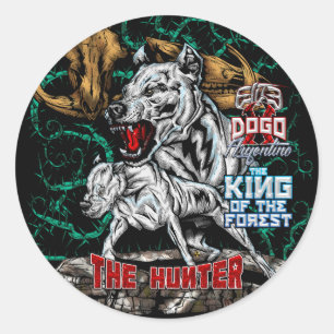 Sticker Rond DOGO ARGENTINO - Le chasseur - roi de forêt